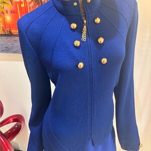 St. John Royal Blue Cobalt Blue Zip Jacket with Gold Buttons 10 M